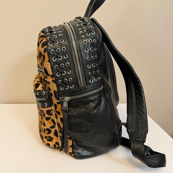 ASH Backpack Leather Leopard Print Cow Fur Bag Black Punk Rock Grunge Moto Indie main image 5